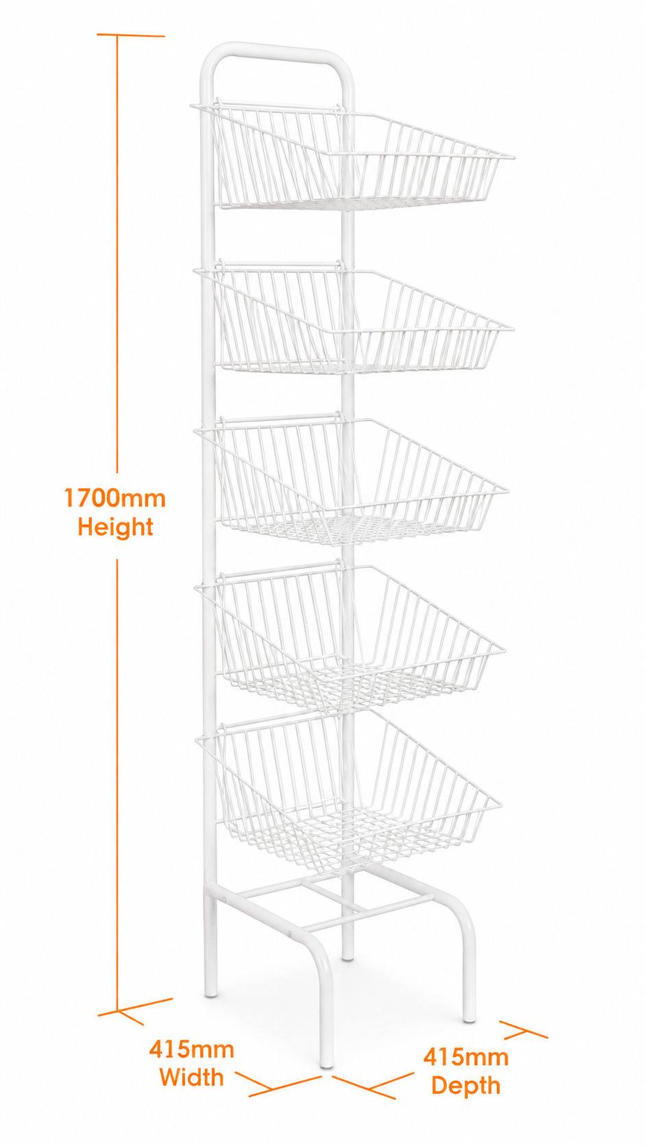 5 Tier Basket Stand White Shop Display for Bread, Snacks, Clothes or Toys