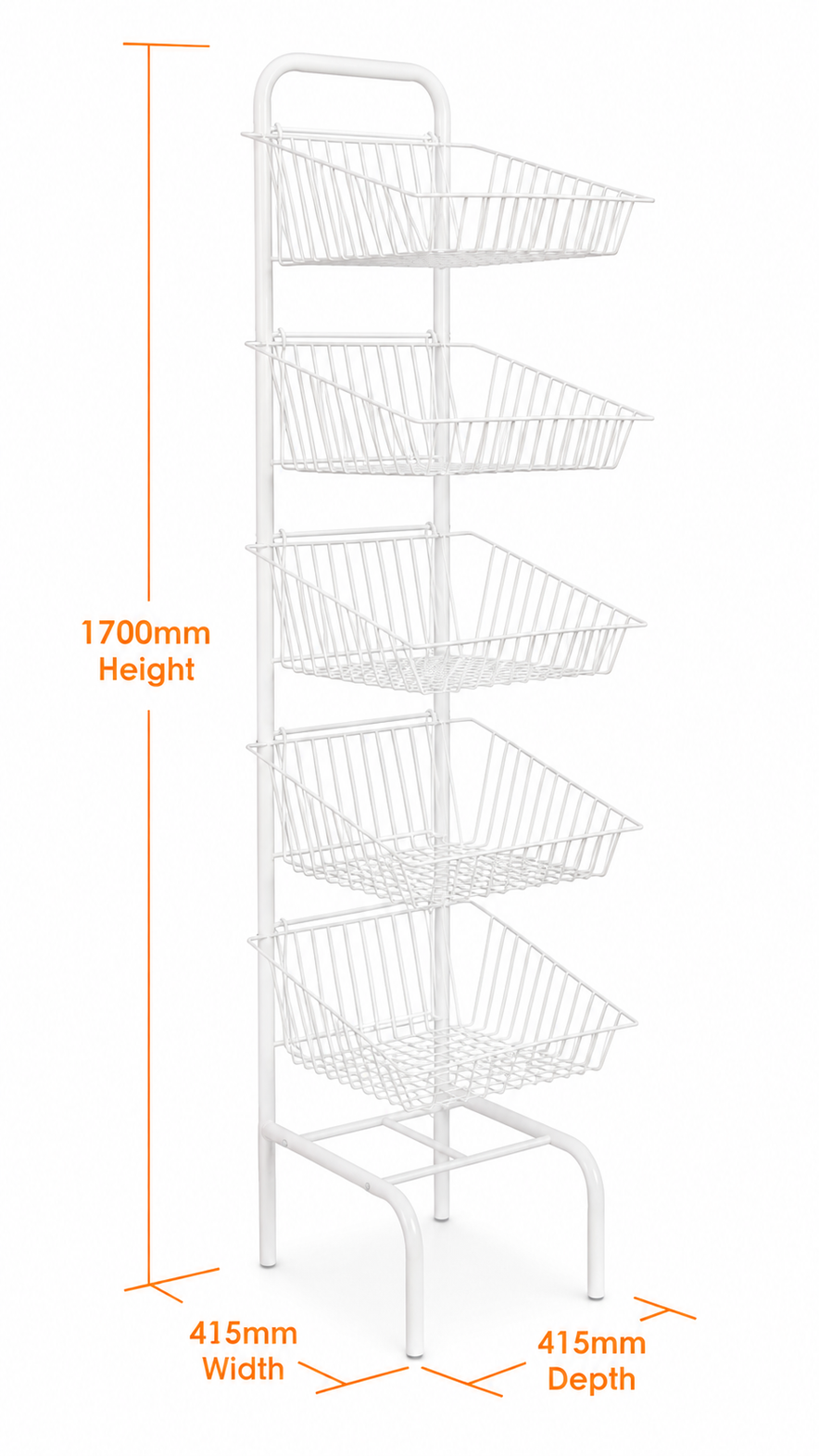 5 Tier Basket Stand White Shop Display for Bread, Snacks, Clothes or Toys