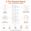 5 Tier Basket Stand White Shop Display for Bread, Snacks, Clothes or Toys