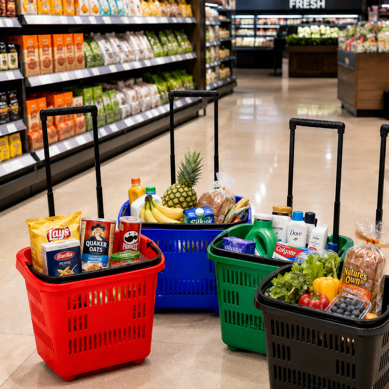Pack of 10 Plastic Shopping Trolley Basket Supermarket Retail Store 31 Litre Capacity