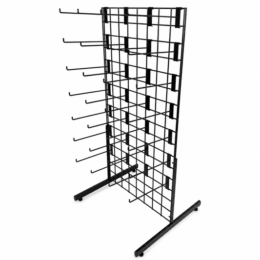 4ft Black Grid Mesh Panel Display Stand with T-Leg & 28 x 12" Single Prong Hooks