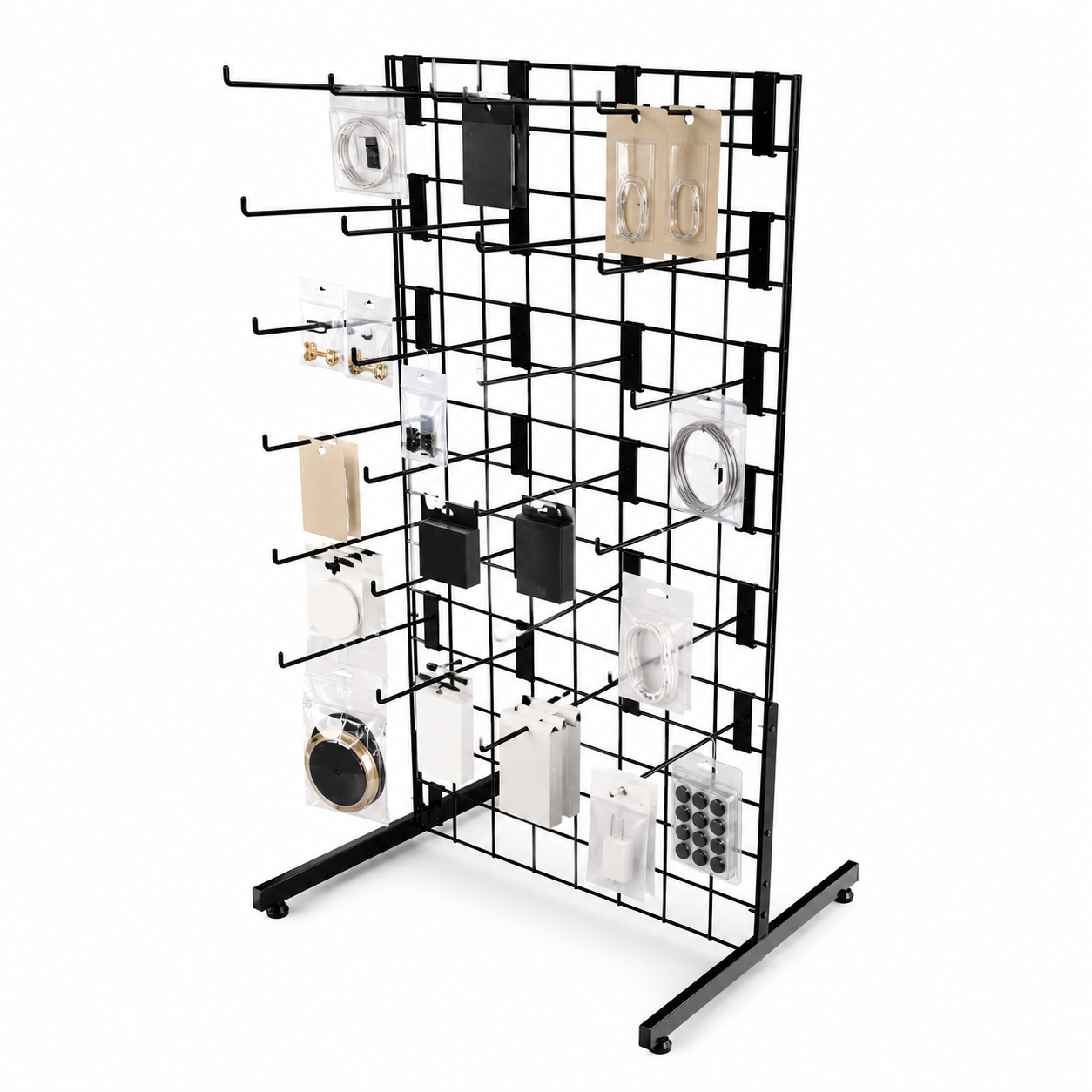 4ft Black Grid Mesh Panel Display Stand with T-Leg & 28 x 12" Single Prong Hooks