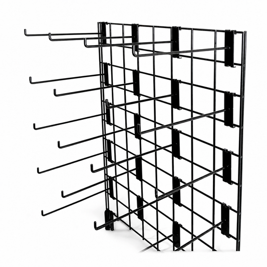4ft Black Grid Mesh Panel Display Stand with T-Leg & 28 x 12" Single Prong Hooks