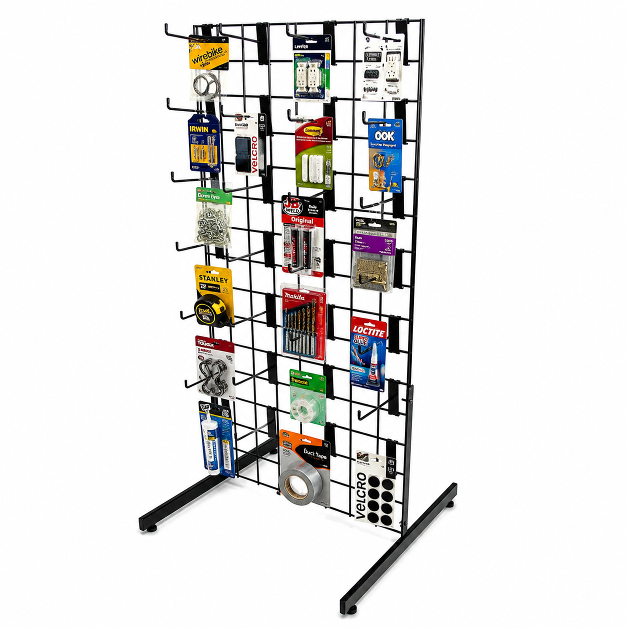 4ft Black Grid Mesh Panel Display Stand with T-Leg & 28 x 6" Single Prong Hooks