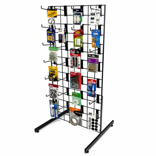 4ft Black Grid Mesh Panel Display Stand with T-Leg & 28 x 6" Single Prong Hooks