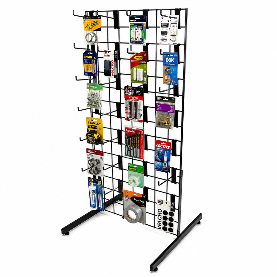 4ft Black Grid Mesh Panel Display Stand with T-Leg & 28 x 6" Single Prong Hooks