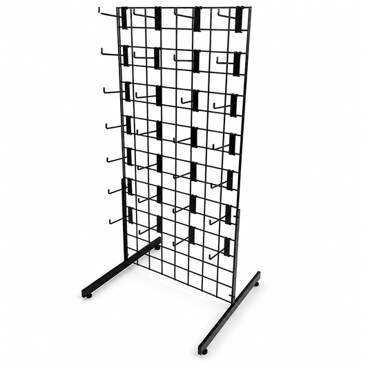 4ft Black Grid Mesh Panel Display Stand with T-Leg & 28 x 6" Single Prong Hooks