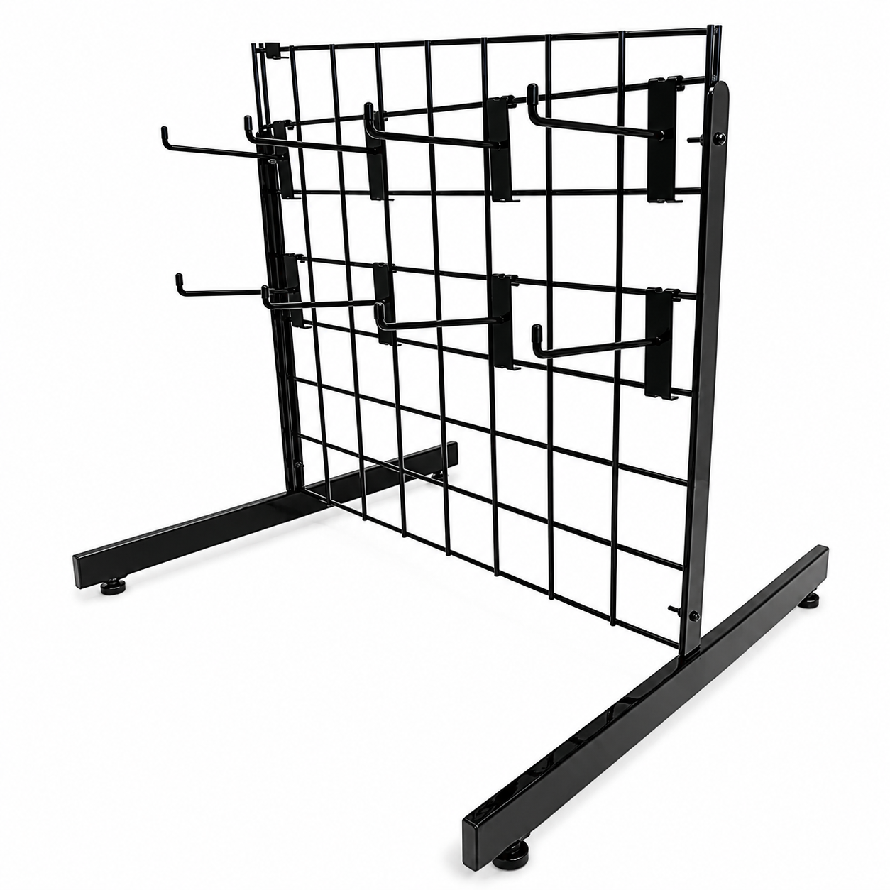 4ft Black Grid Mesh Panel Display Stand with T-Leg & 28 x 6" Single Prong Hooks