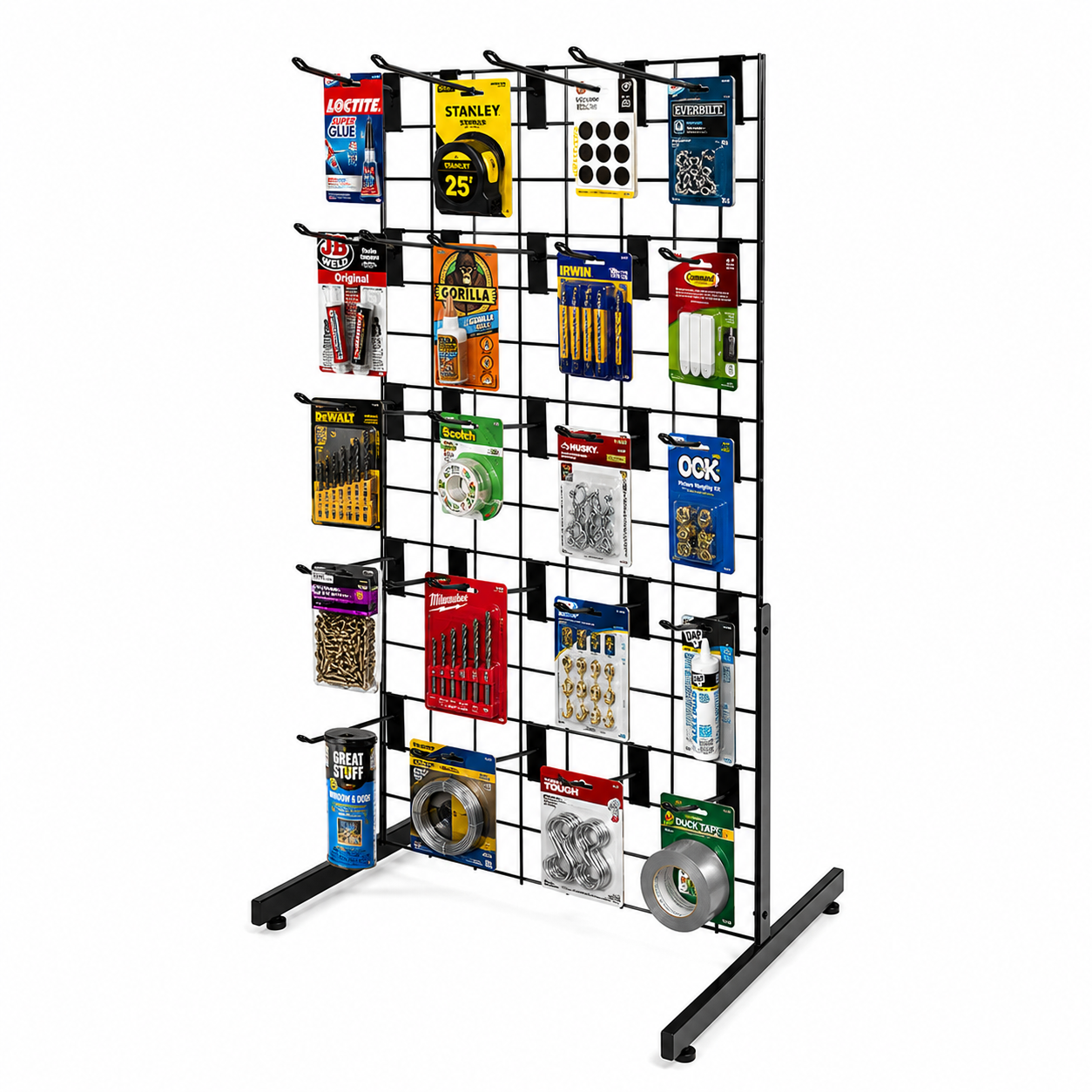 4ft Black Grid Mesh Panel Display Stand with T-Leg & 20 x 6" Euro Hooks