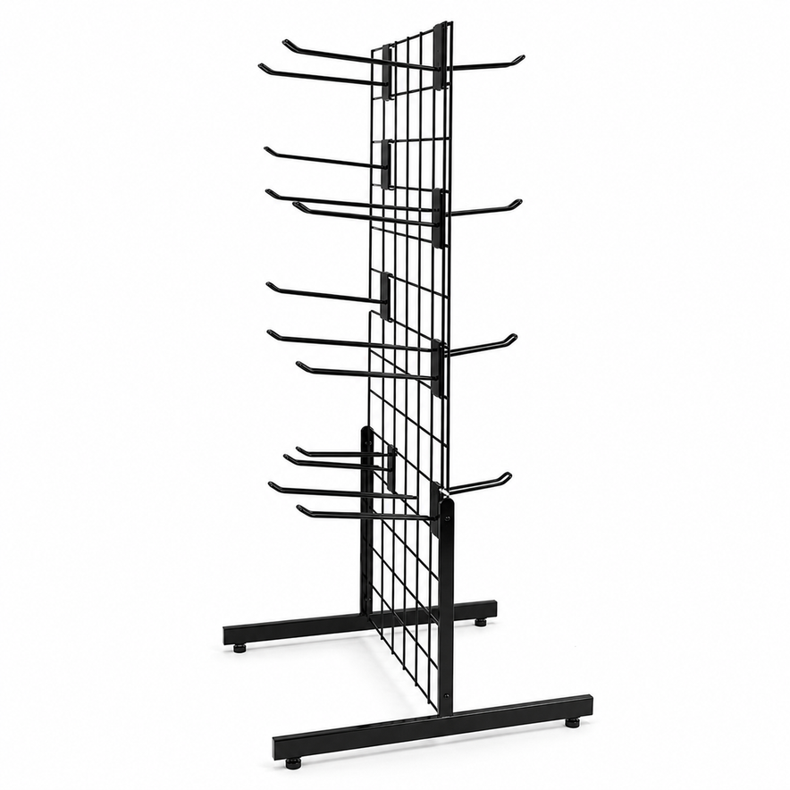 4ft Black Grid Mesh Panel Display Stand with T-Leg & 20 x 6" Euro Hooks