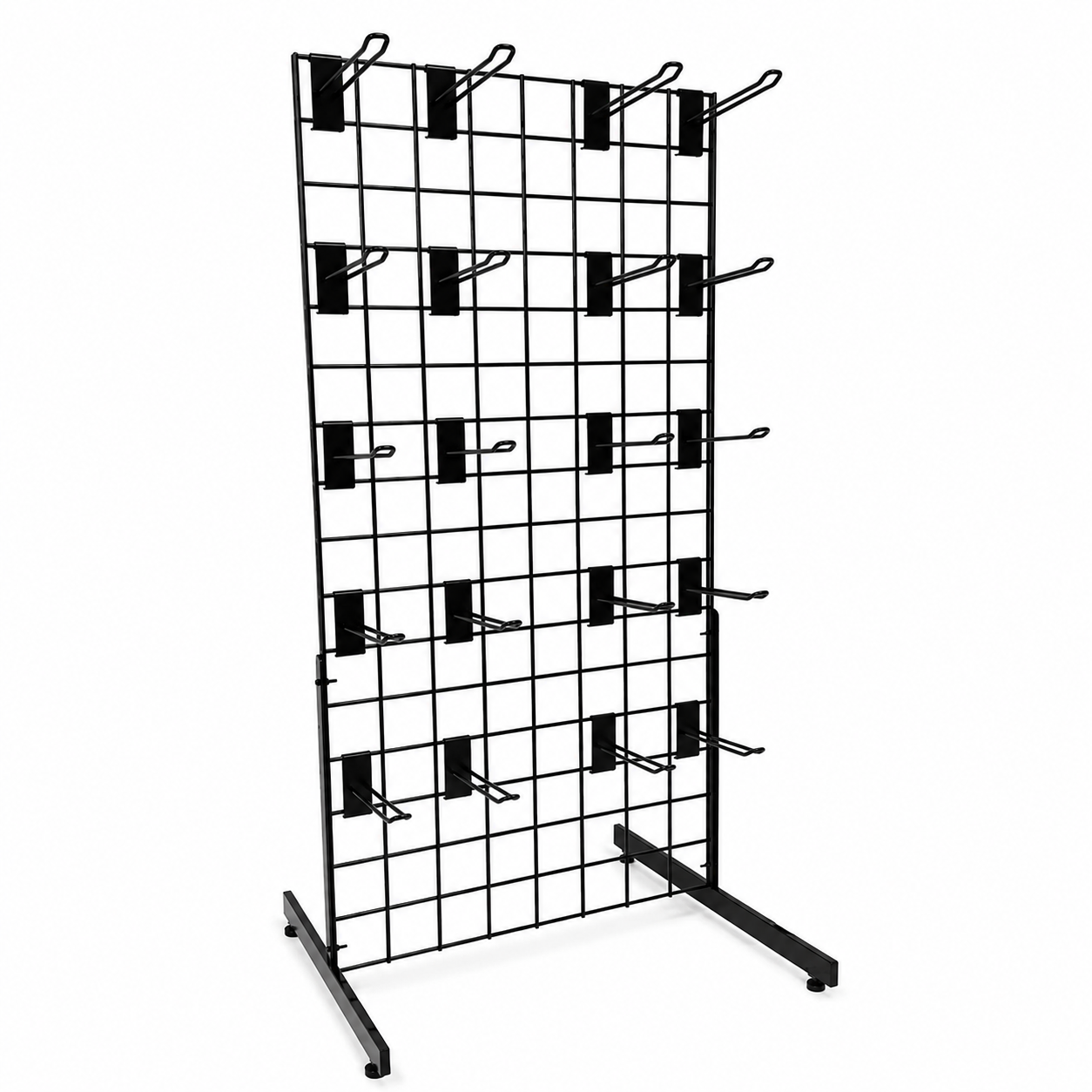 4ft Black Grid Mesh Panel Display Stand with T-Leg & 20 x 6" Euro Hooks
