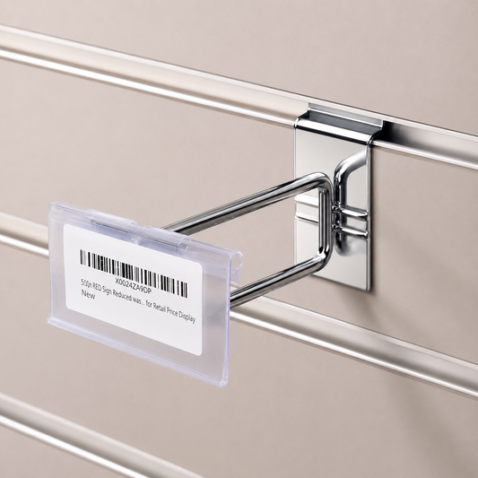 Heavy Duty Chrome Slatwall Single Prong Hook with Overhead Price Arm