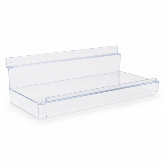 Clear Acrylic Slatwall Shelf with Lip – 10x25cm Retail Display Shelf