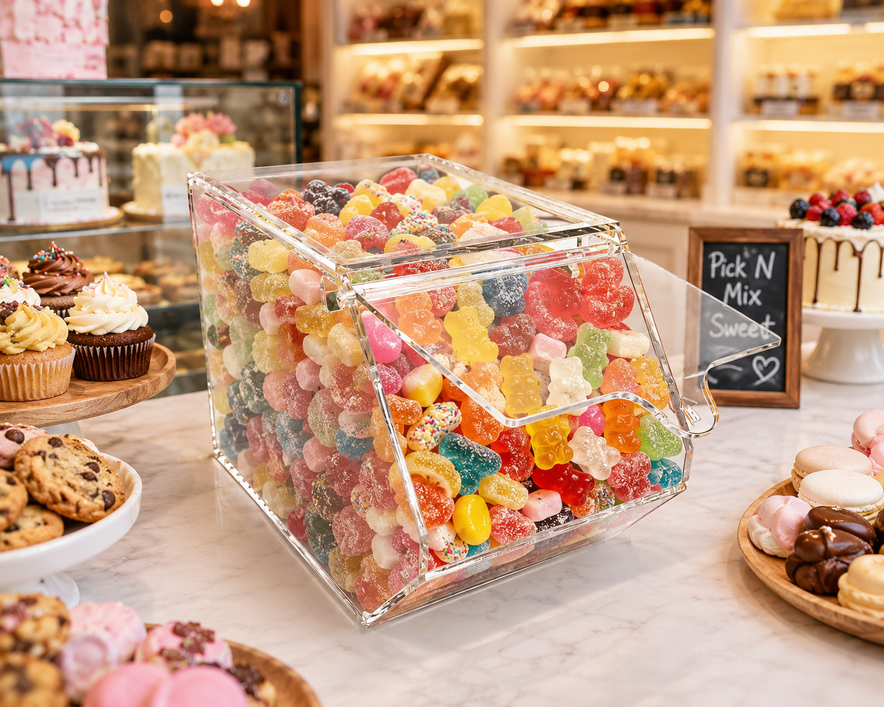 Clear Acrylic Pick N Mix Sweet Dispenser Display Bin – Candy Holder for Unwrapped Sweets