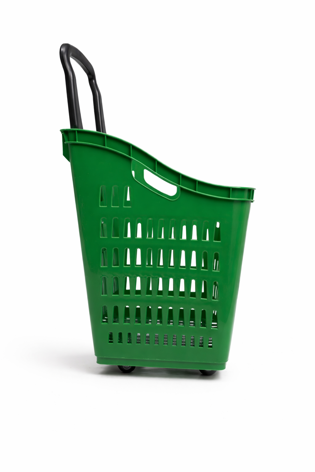 68L Green  Shopping Basket with Wheels & Extendable Telescopic Handle – Plastic Rolling Basket