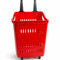 68L Red Shopping Basket with Wheels & Extendable Telescopic Handle – Plastic Rolling Basket