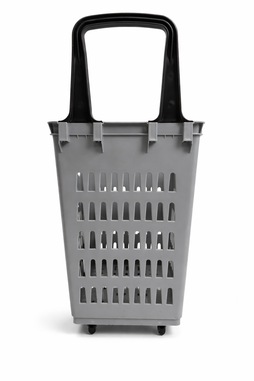 68L Shopping Basket with Wheels & Extendable Handle Plastic Rolling Retail Basket 5 Colours