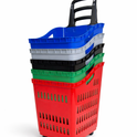 68L Shopping Basket with Wheels & Extendable Handle Plastic Rolling Retail Basket 5 Colours