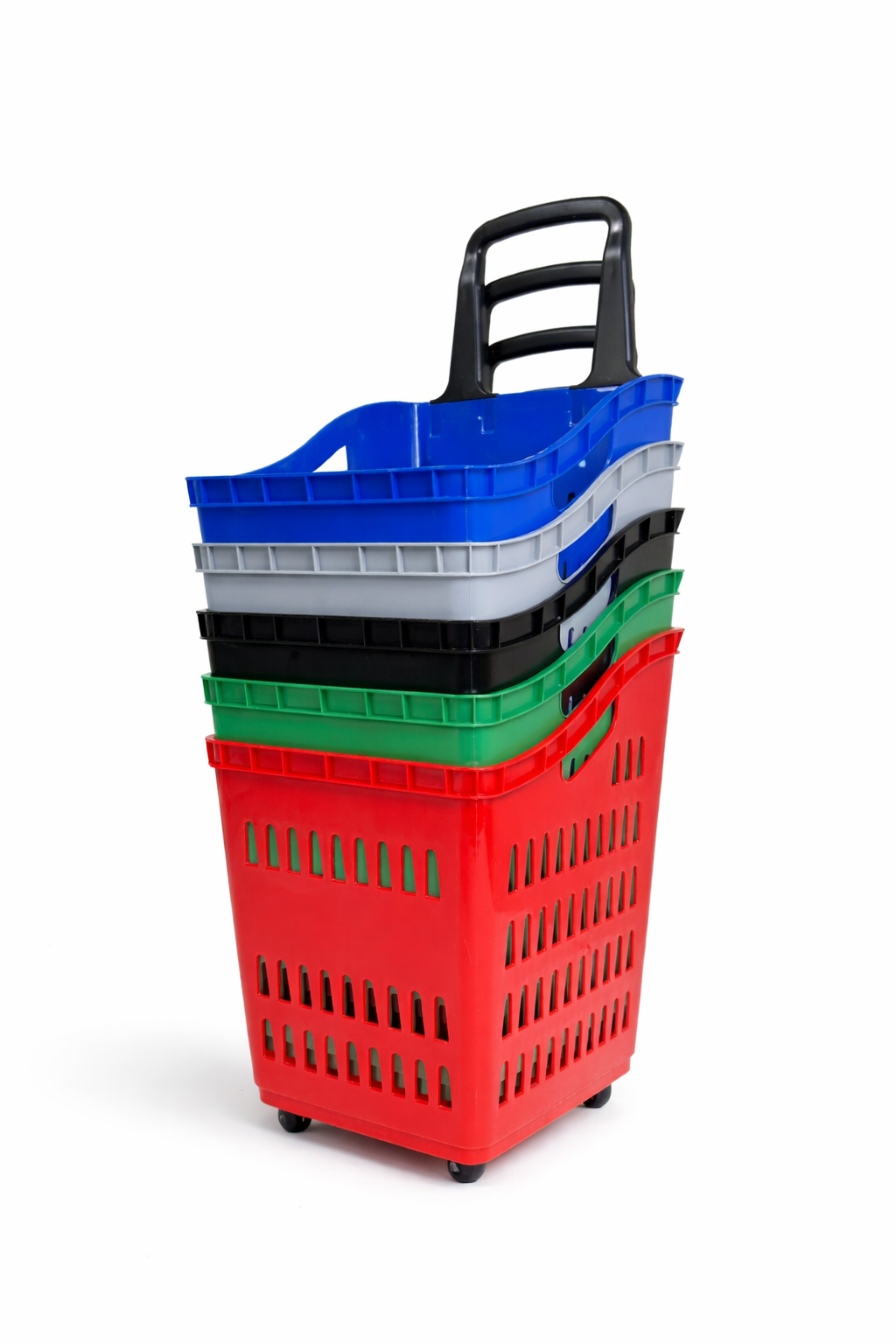 68L Shopping Basket with Wheels & Extendable Handle Plastic Rolling Retail Basket 5 Colours