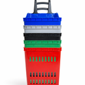 68L Shopping Basket with Wheels & Extendable Handle Plastic Rolling Retail Basket 5 Colours