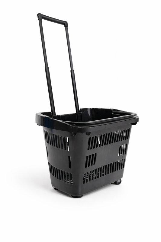 31L Shopping Basket with Wheels & Telescopic Handle – Plastic Rolling Basket – 5 Colours