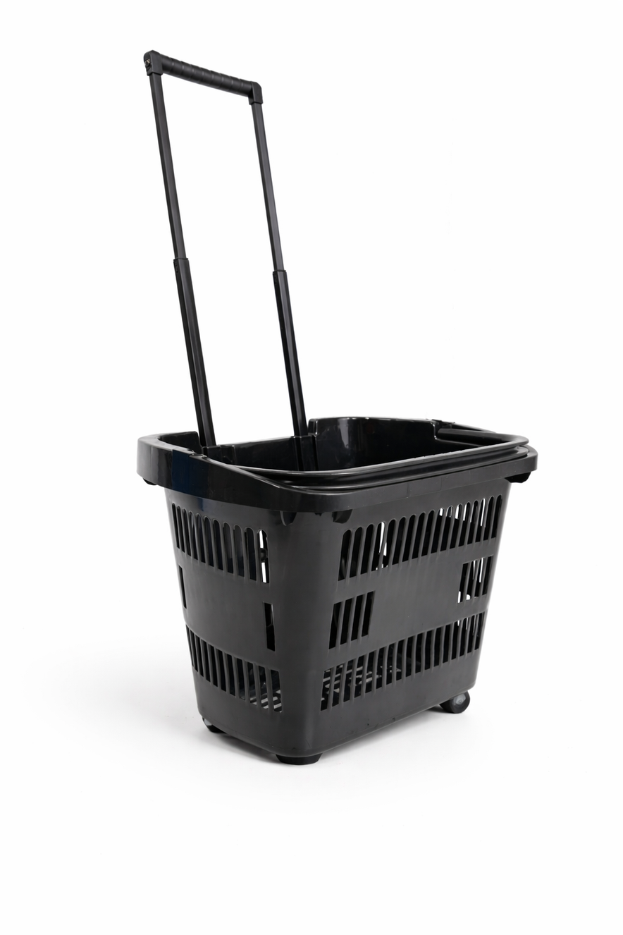 31L Shopping Basket with Wheels & Telescopic Handle – Plastic Rolling Basket – 5 Colours