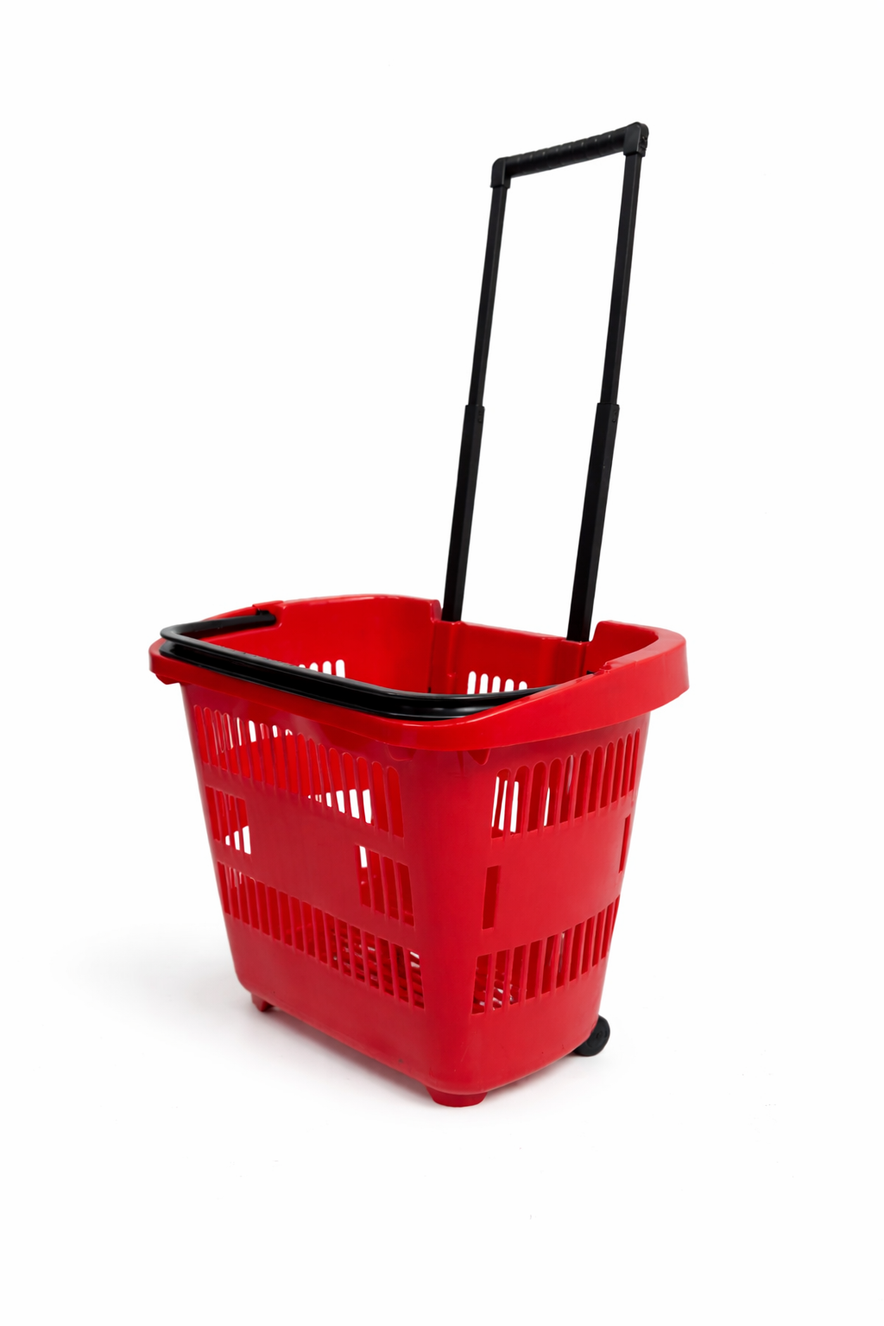 31L Shopping Basket with Wheels & Telescopic Handle – Plastic Rolling Basket – 5 Colours