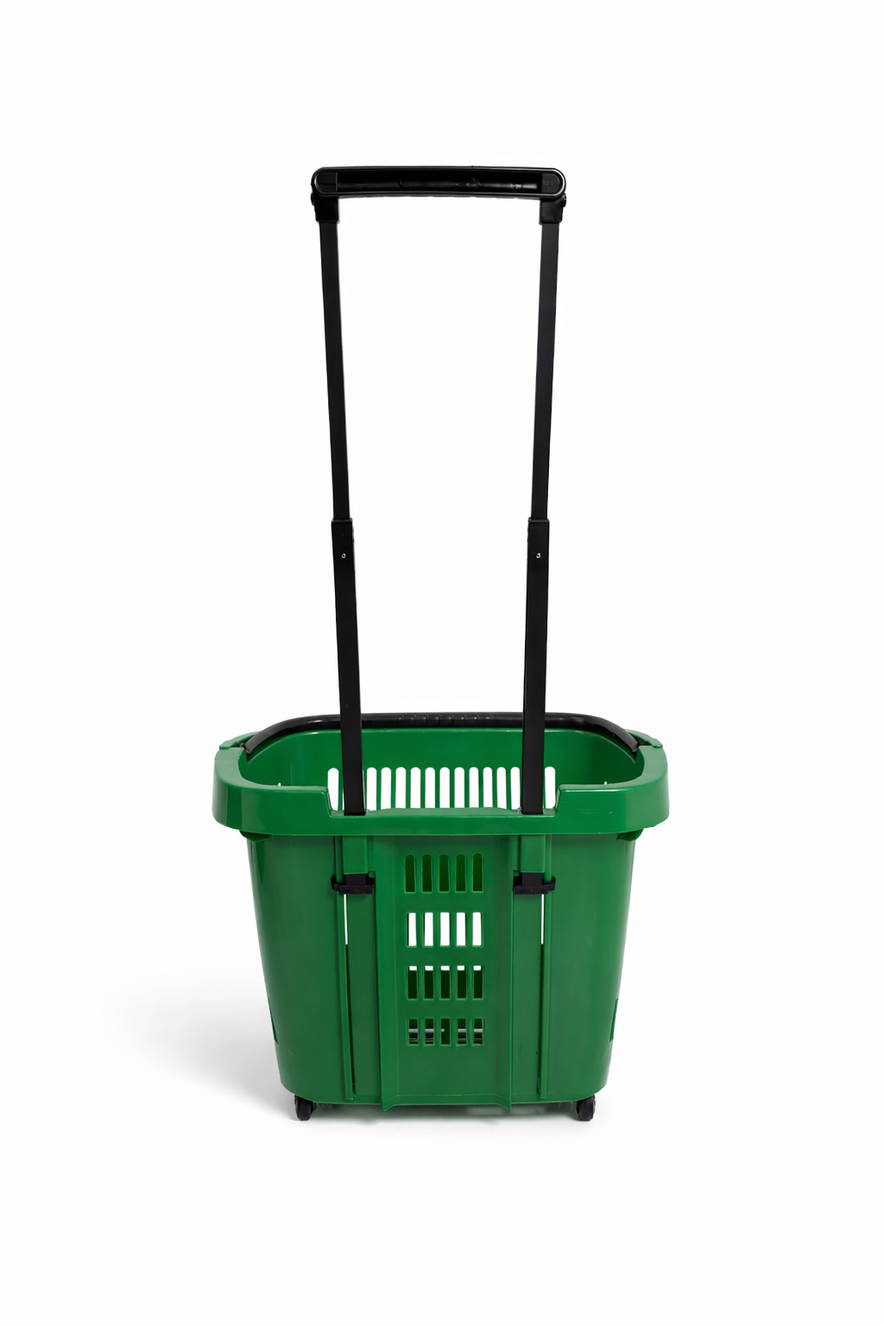 31L Shopping Basket with Wheels & Telescopic Handle – Plastic Rolling Basket – 5 Colours