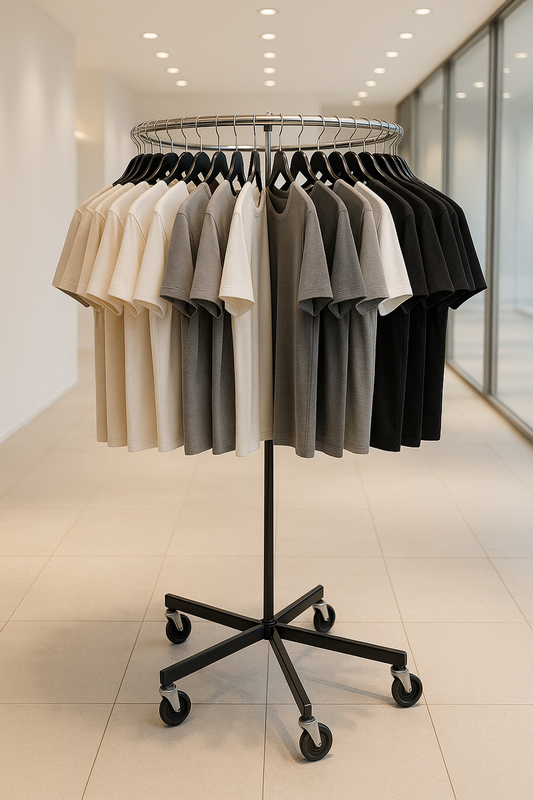 Garment Rail Clothes Display Circular Fashion Adjustable Height Rack