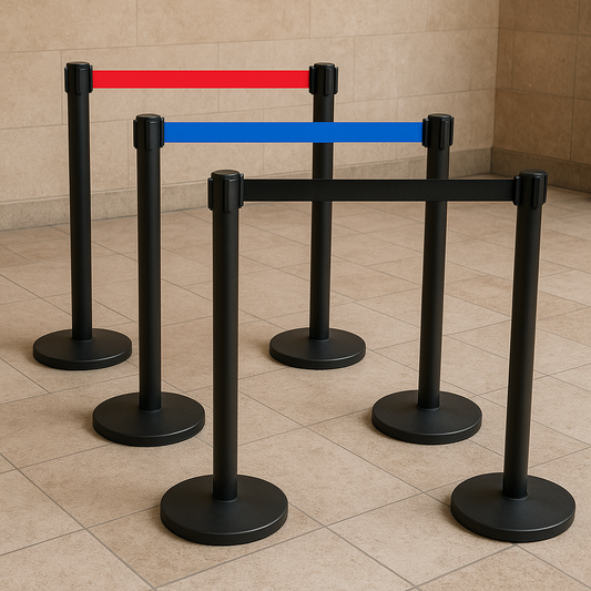 Black Retractable Queue Barrier System:Efficient Crowd Control &Queue Management