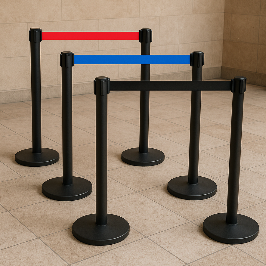 Black Retractable Queue Barrier System:Efficient Crowd Control &Queue Management