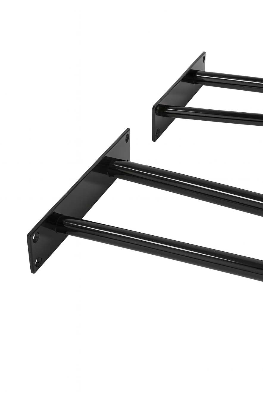 Gloss Black Wall-Mounted Clothes Rail – Sleek Heavy-Duty Steel Hanging Bar for Home & Retail Use