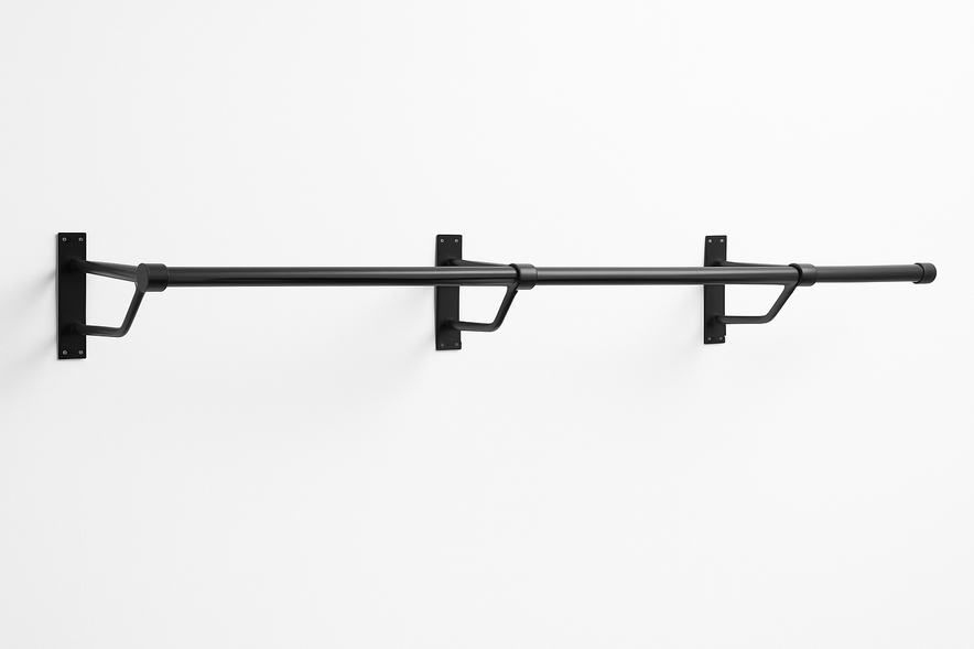 Gloss Black Wall-Mounted Clothes Rail – Sleek Heavy-Duty Steel Hanging Bar for Home & Retail Use