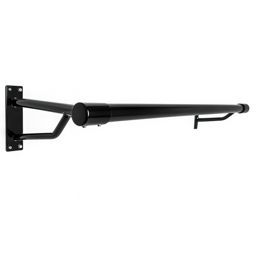Gloss Black Wall-Mounted Clothes Rail – Sleek Heavy-Duty Steel Hanging Bar for Home & Retail Use