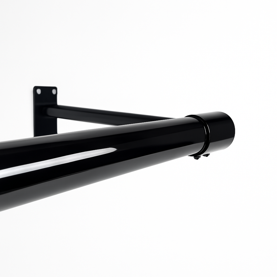 10ft Black Steel Clothes Rail – Heavy-Duty Wall Mounted Hanging Rail with 3 Brackets – Stylish & Strong for Home or Retail