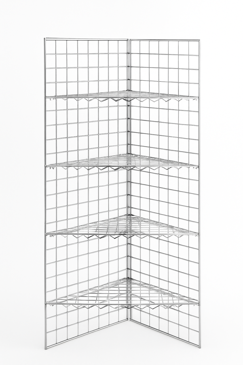 Triangular Corner Grid Mesh Shelf 24"x24" –Heavy Duty 6.5mm Steel,Chrome/Black