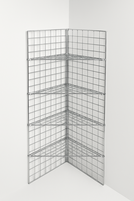 Triangular Corner Grid Mesh Shelf 24"x24" –Heavy Duty 6.5mm Steel,Chrome/Black
