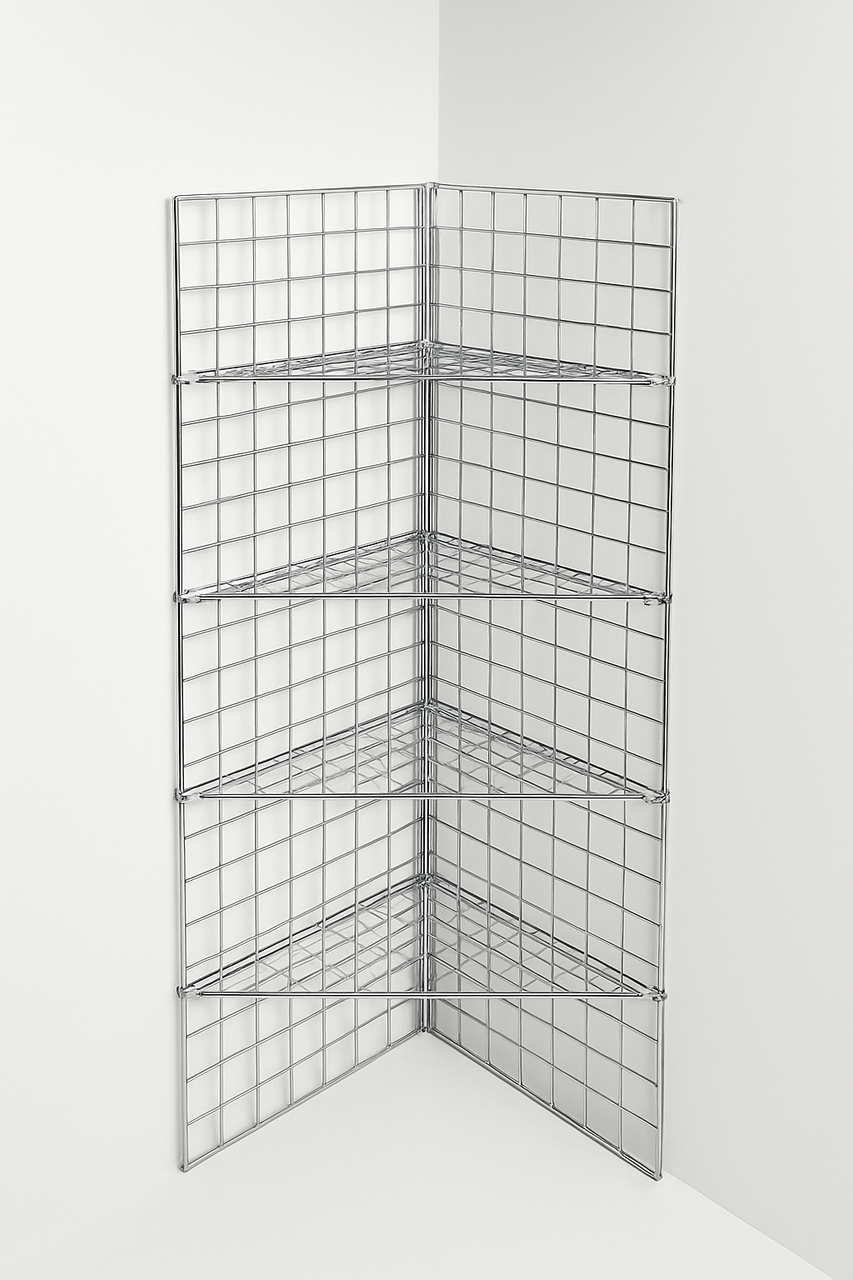 Triangular Corner Grid Mesh Shelf 24"x24" –Heavy Duty 6.5mm Steel,Chrome/Black