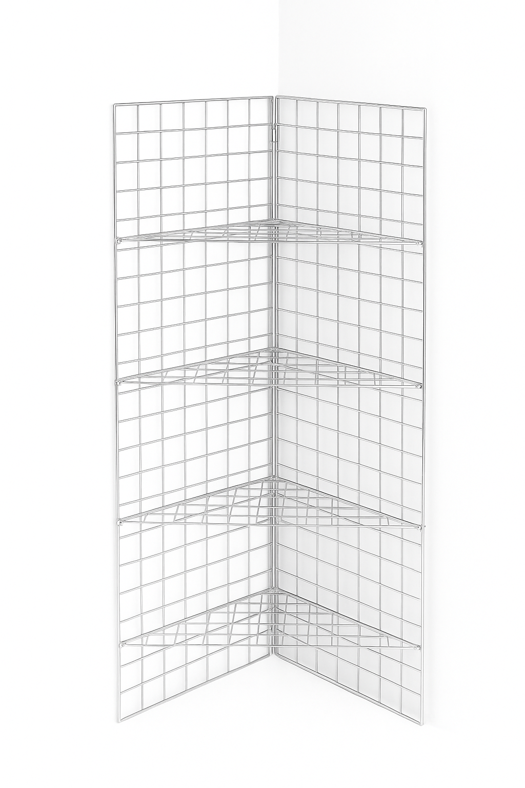 6ft Black /Chrome Corner Grid Mesh Display Unit With 4 Shelves– Heavy Duty