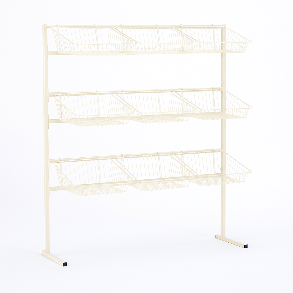 3 Tier Display Stand – 9 Basket Unit Stand White Shop Display for Bread, Snacks, Clothes or Toys