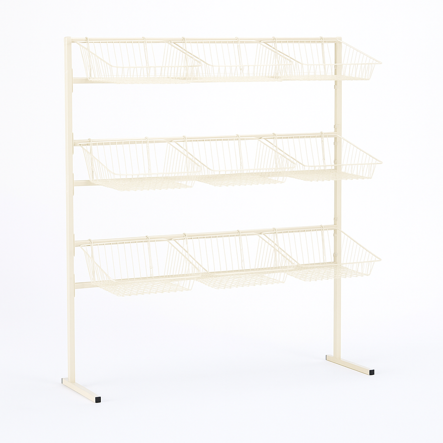 3 Tier Display Stand – 9 Basket Unit Stand White Shop Display for Bread, Snacks, Clothes or Toys