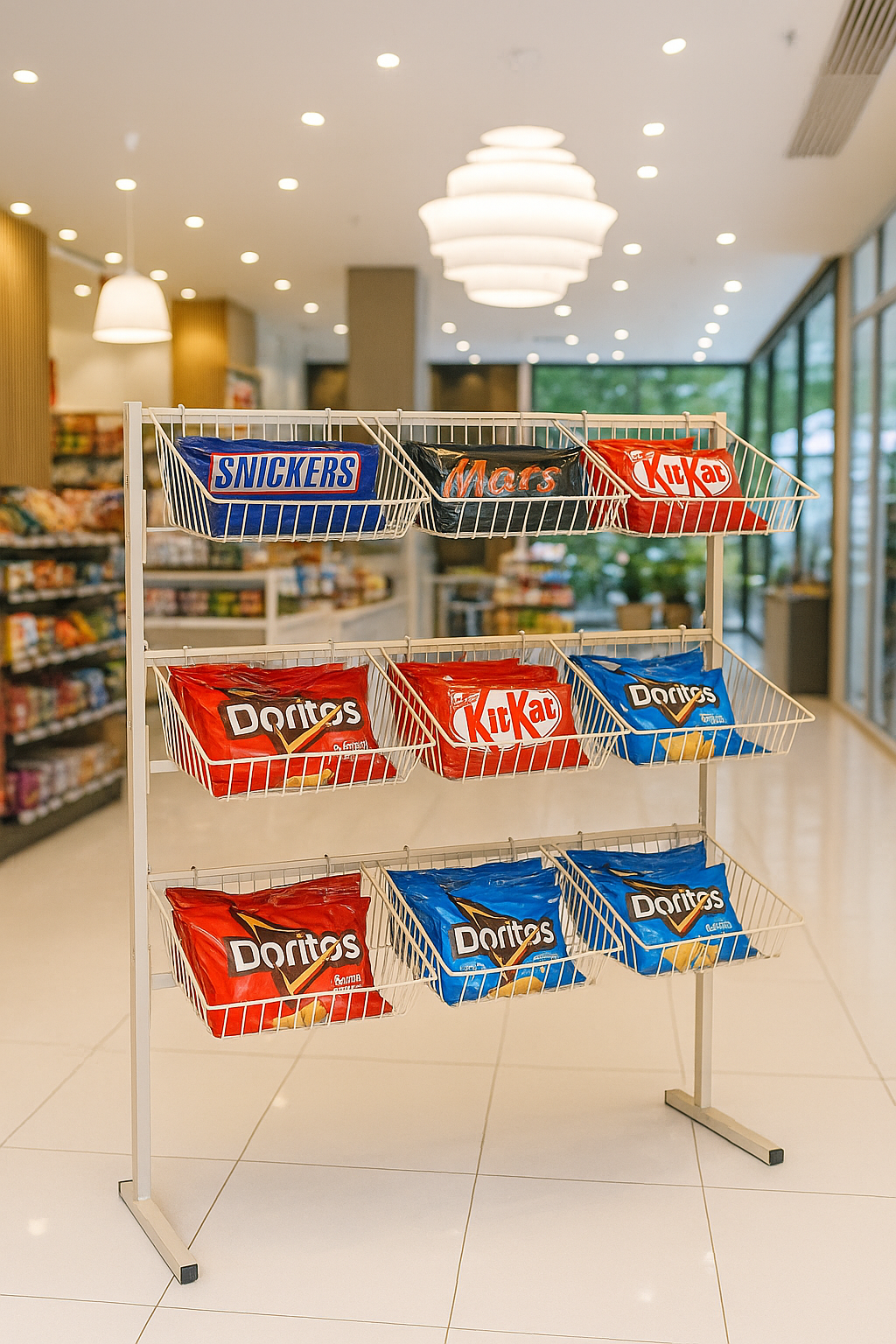 3 Tier Display Stand – 9 Basket Unit Stand White Shop Display for Bread, Snacks, Clothes or Toys