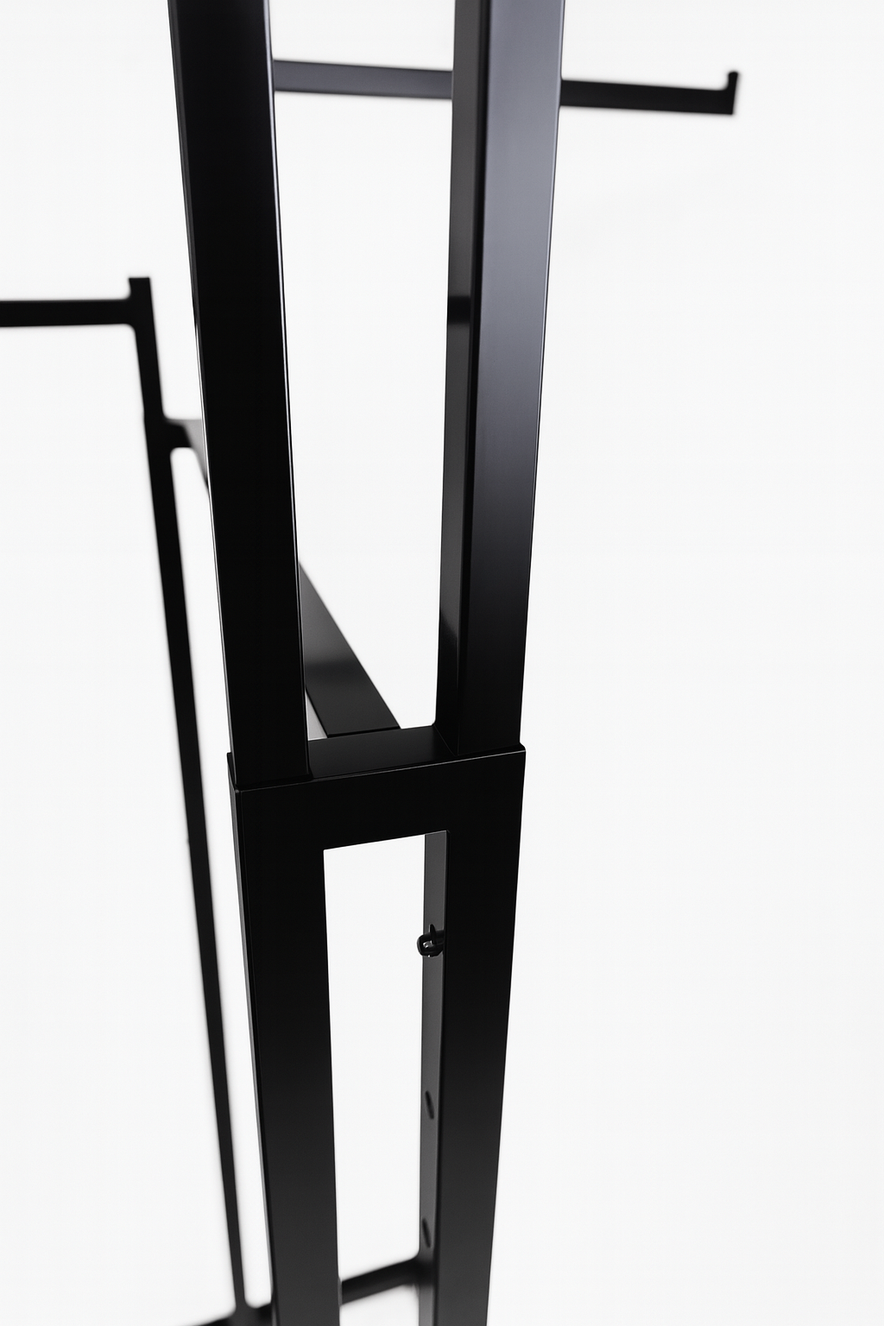 Heavy Duty 4-Way Straight Arm Clothing Rail – Adjustable Black Retail Display Stand  with Castors & Brakes