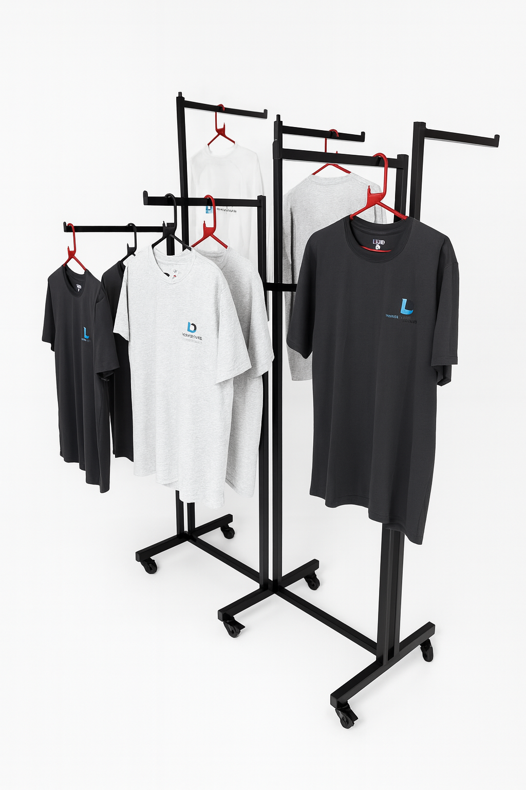 Heavy Duty 6-Way Straight Arm Clothing Rail – Adjustable Black Retail Display Stand with Castors & Brakes