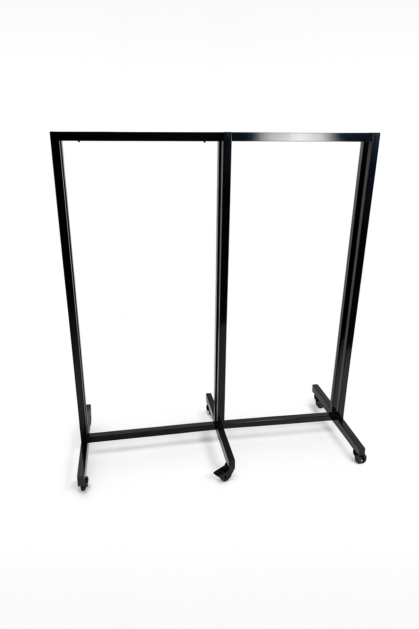 Heavy Duty 6-Way Step Arm Clothing Rail – Adjustable Black Retail Display Stand  with Castors & Brakes