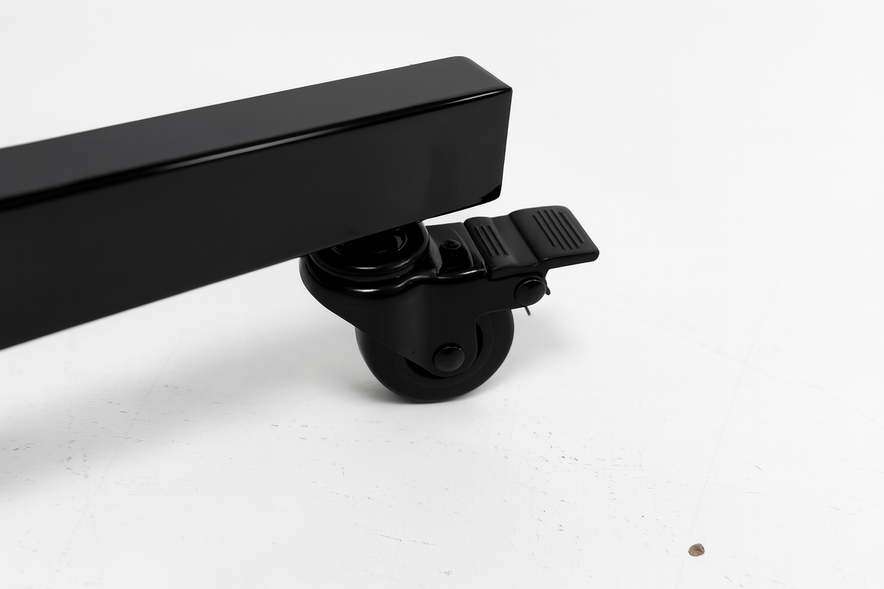 Heavy Duty 6-Way Step Arm Clothing Rail – Adjustable Black Retail Display Stand  with Castors & Brakes