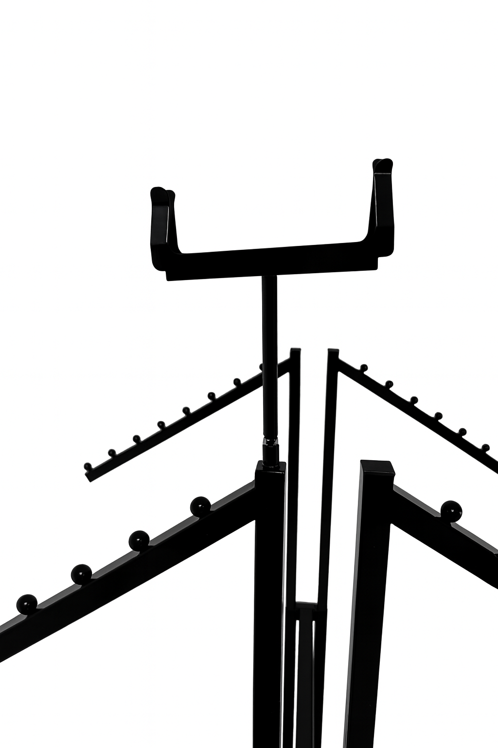 Heavy Duty 6-Way Waterfall Arm Clothing Rail – Adjustable Black Retail Display Stand  with Castors & Brakes