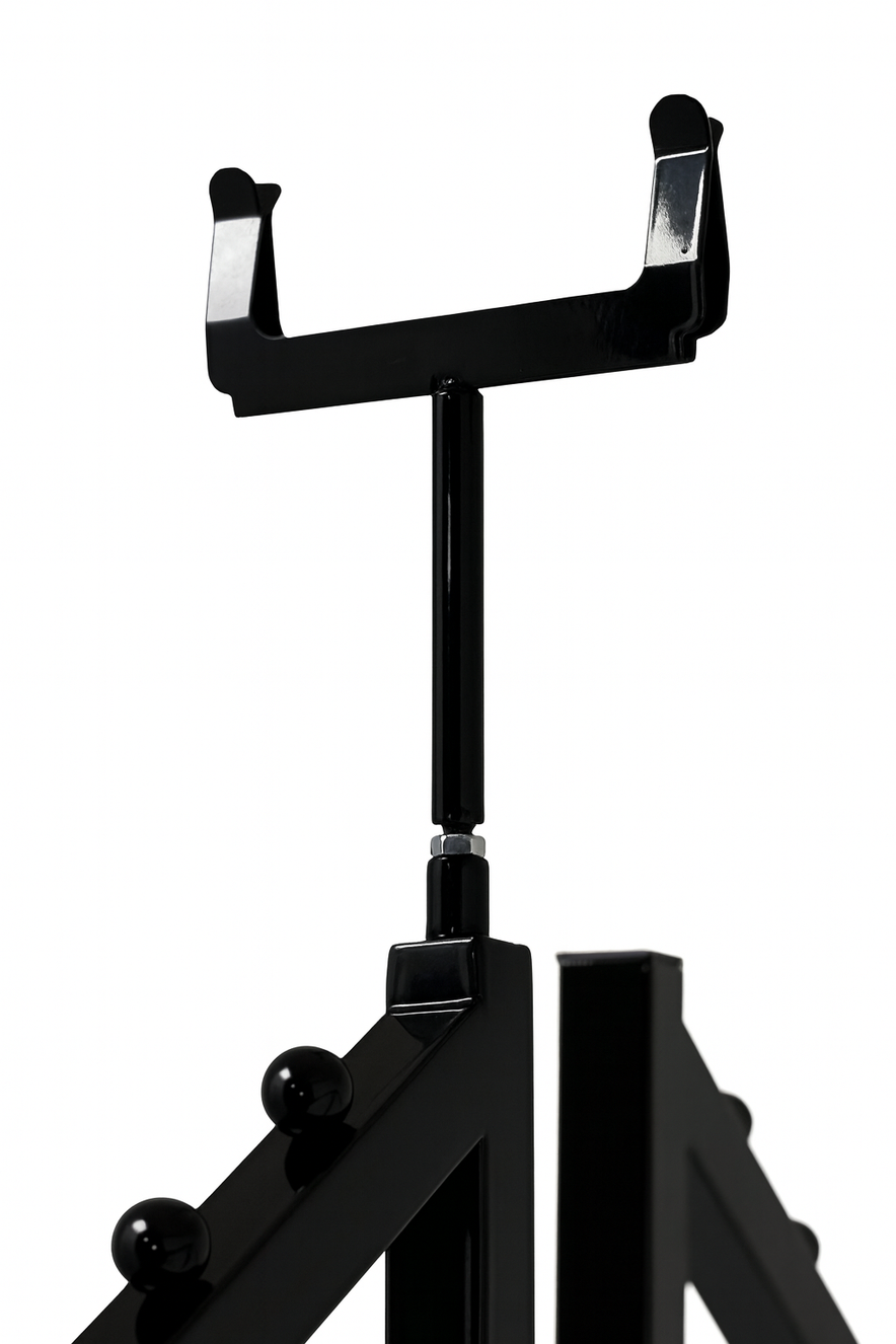 Heavy Duty 6-Way Waterfall Arm Clothing Rail – Adjustable Black Retail Display Stand  with Castors & Brakes