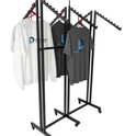 Heavy Duty 6-Way Waterfall Arm Clothing Rail – Adjustable Black Retail Display Stand  with Castors & Brakes