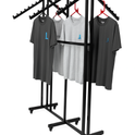 Heavy Duty 6-Way Waterfall Arm Clothing Rail – Adjustable Black Retail Display Stand  with Castors & Brakes